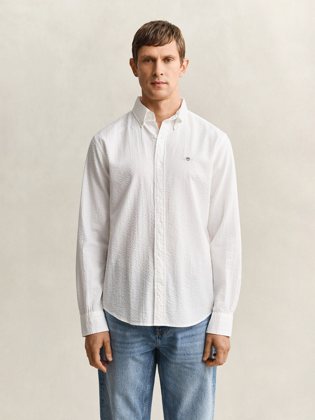 Gant Men White Solid Regular Fit Pure Cotton Shirt