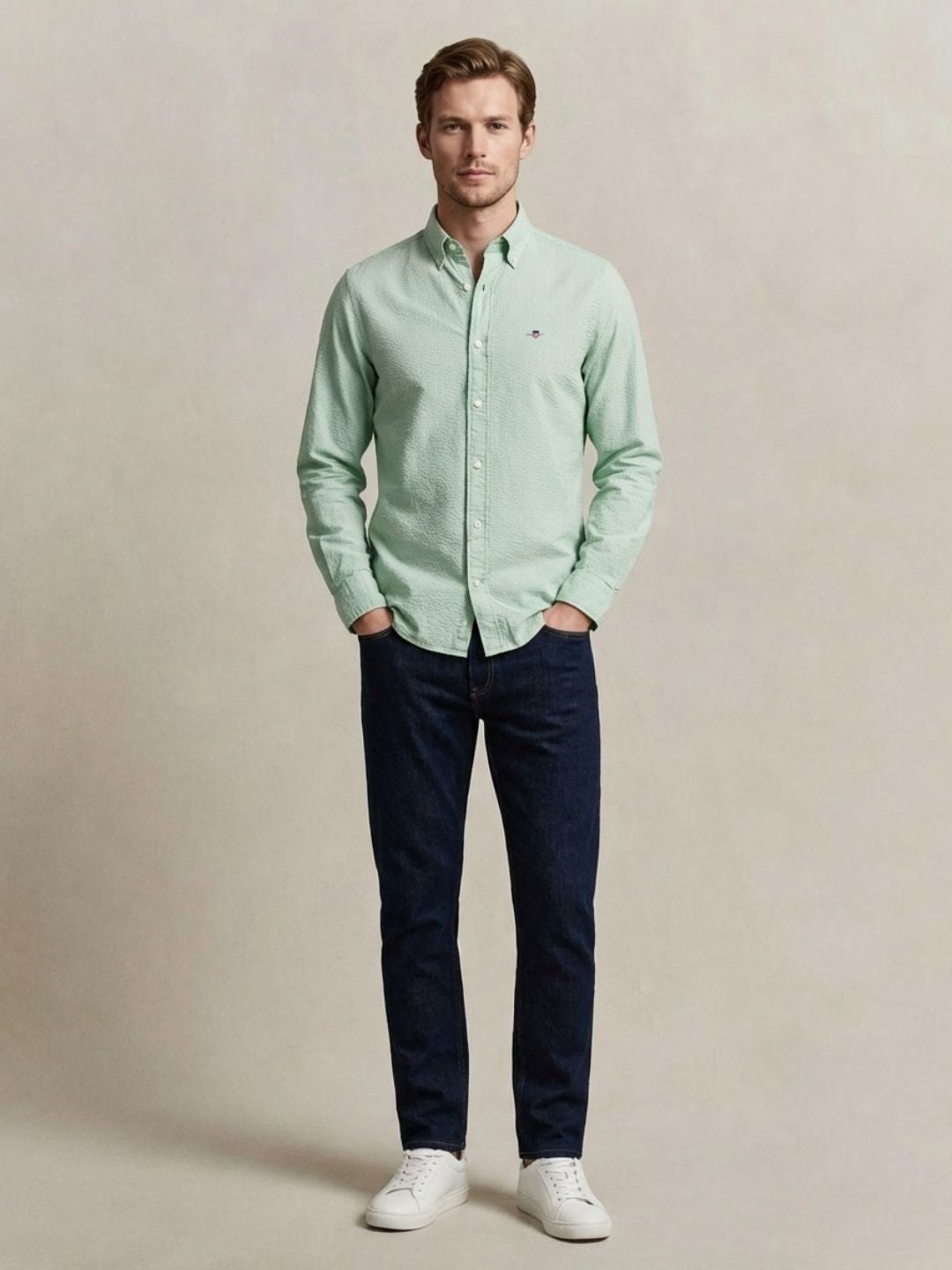 Gant Men Green Solid Regular Fit Pure Cotton Shirt