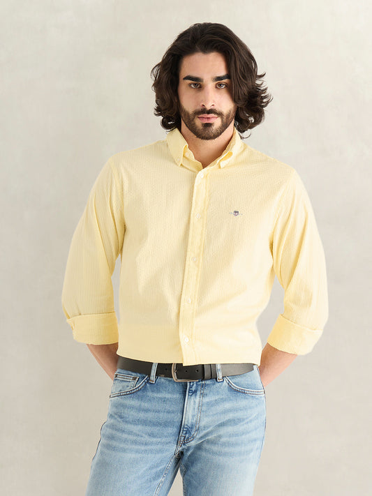 Gant Men Yellow Solid Regular Fit Pure Cotton Shirt