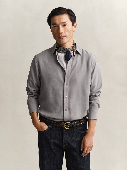 Gant Men Grey Solid Regular Fit Shirt