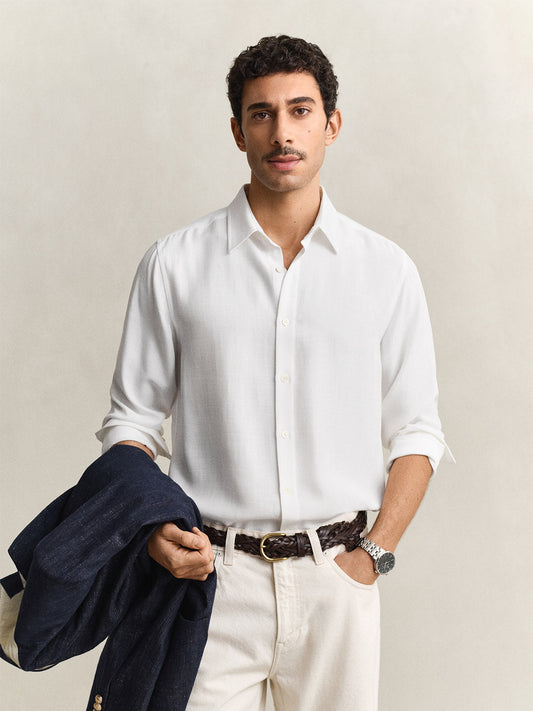 Gant Men White Regular Fit Lyocell Shirt