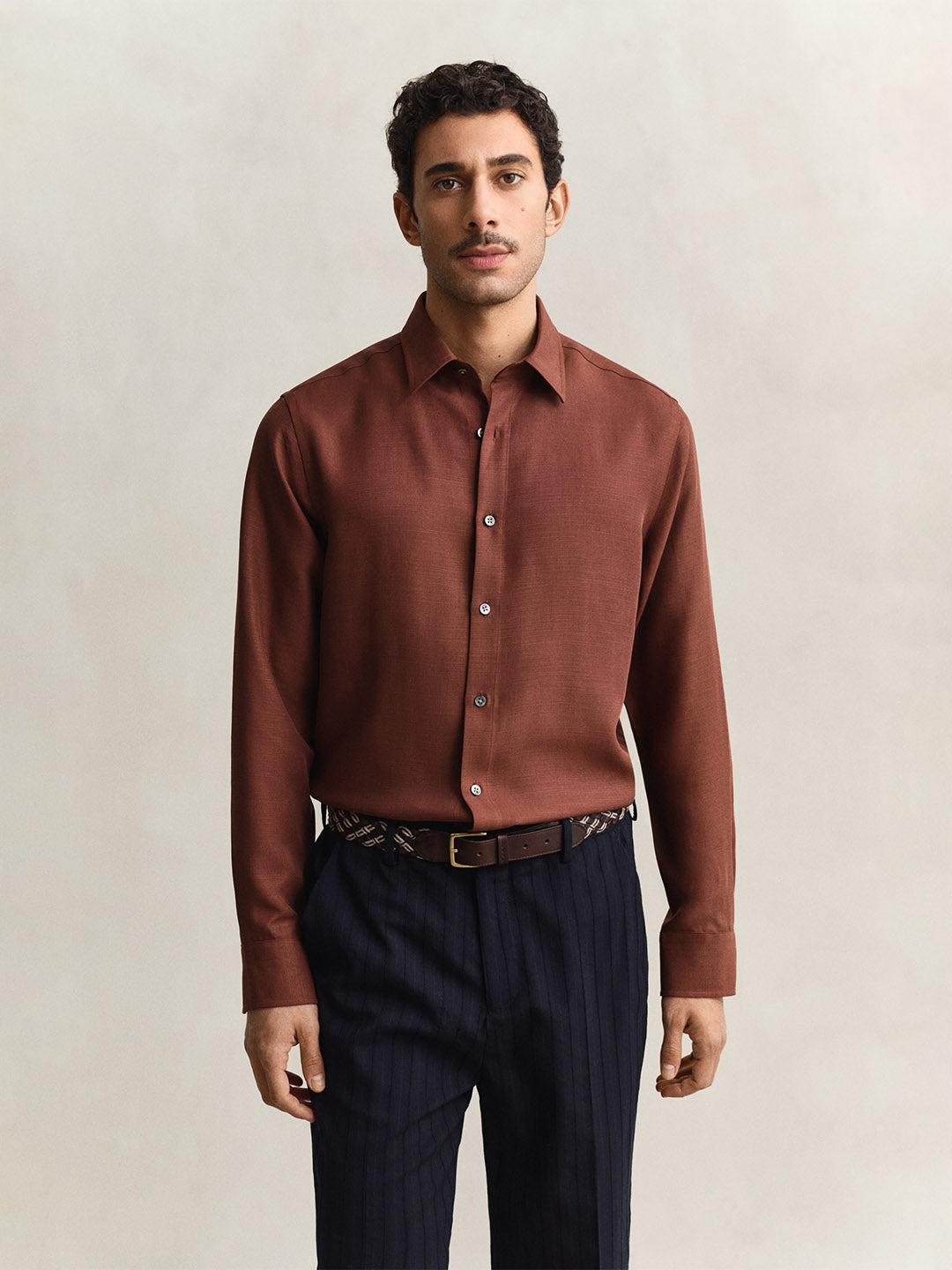 Gant Men Brown Solid Regular Fit Shirt