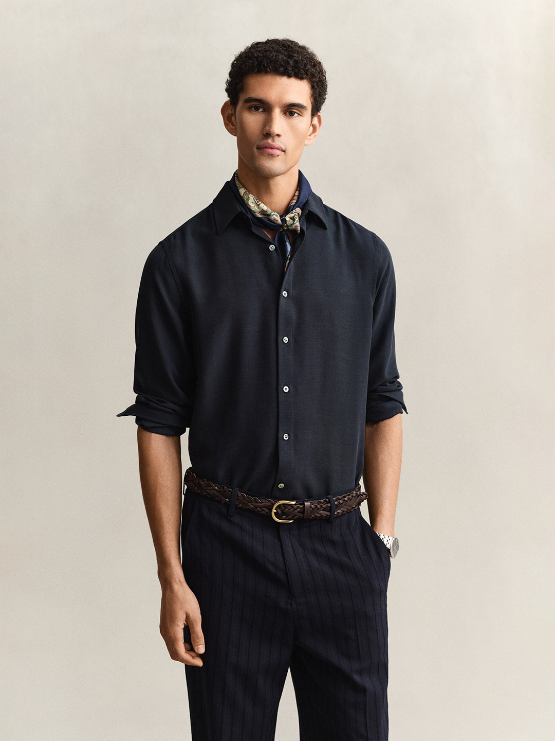 Gant Men Navy Blue Regular Fit Lyocell Shirt