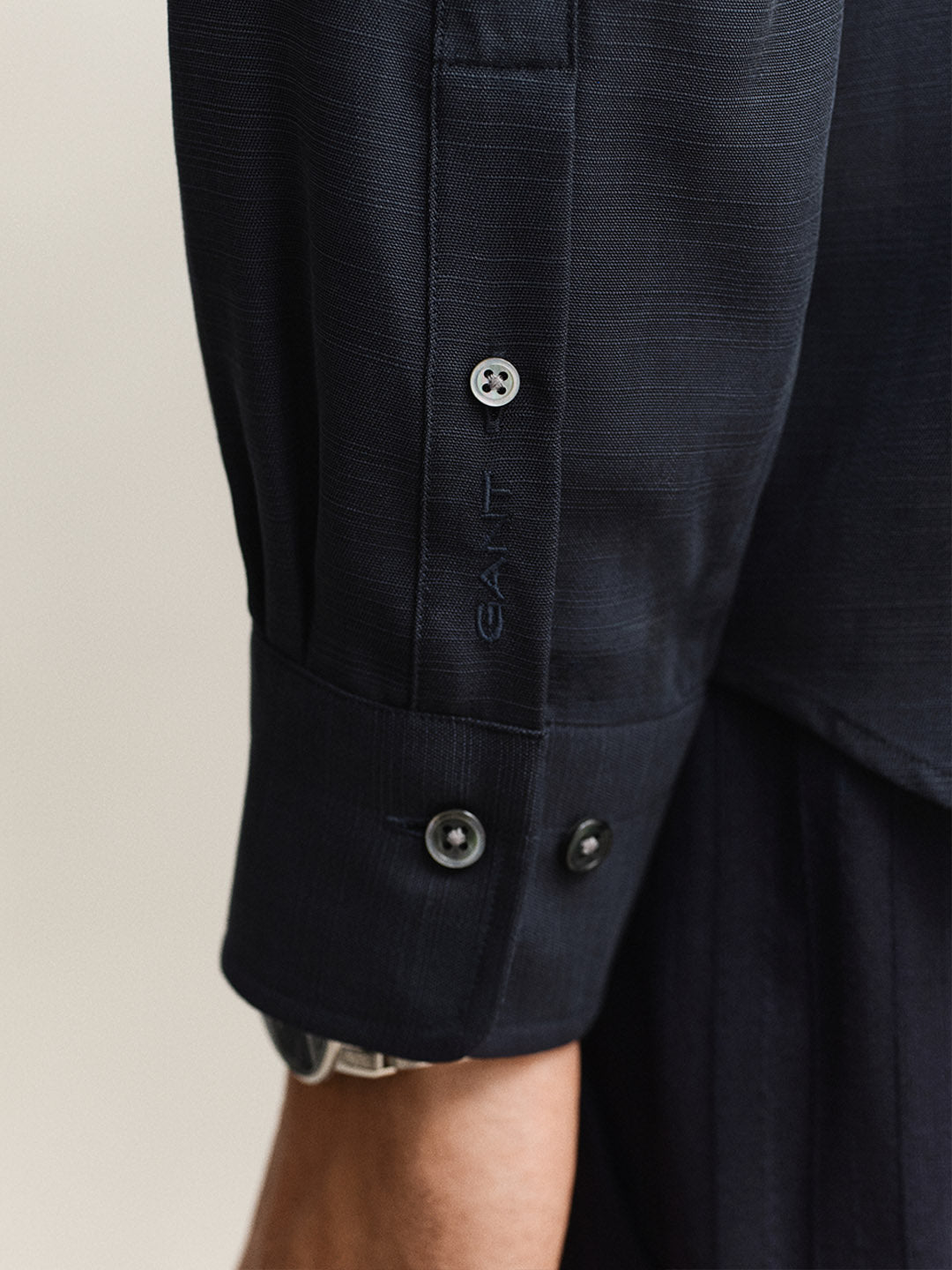 Gant Men Navy Blue Regular Fit Lyocell Shirt