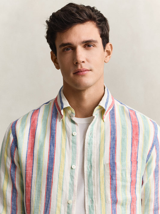 Gant Men Multicolour Striped Regular Fit Pure Linen Shirt