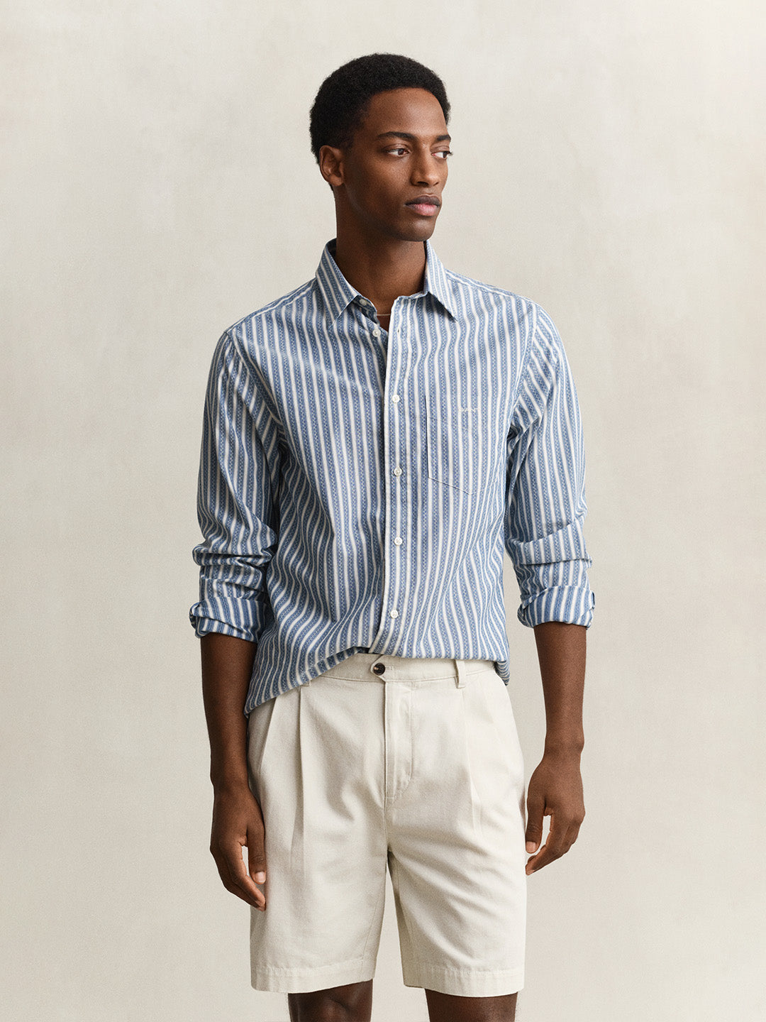 GANT Men Blue Dobby Striped Cotton Shirt