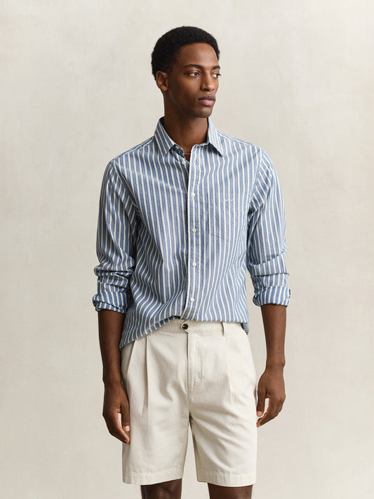 GANT Men Blue Dobby Striped Cotton Shirt