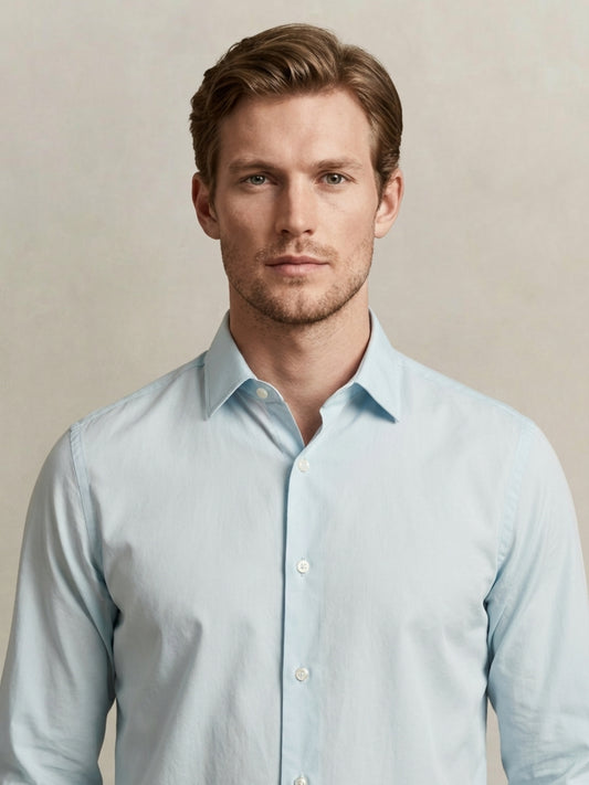 Gant Men Light Blue Solid Regular Fit Classic Poplin Shirt