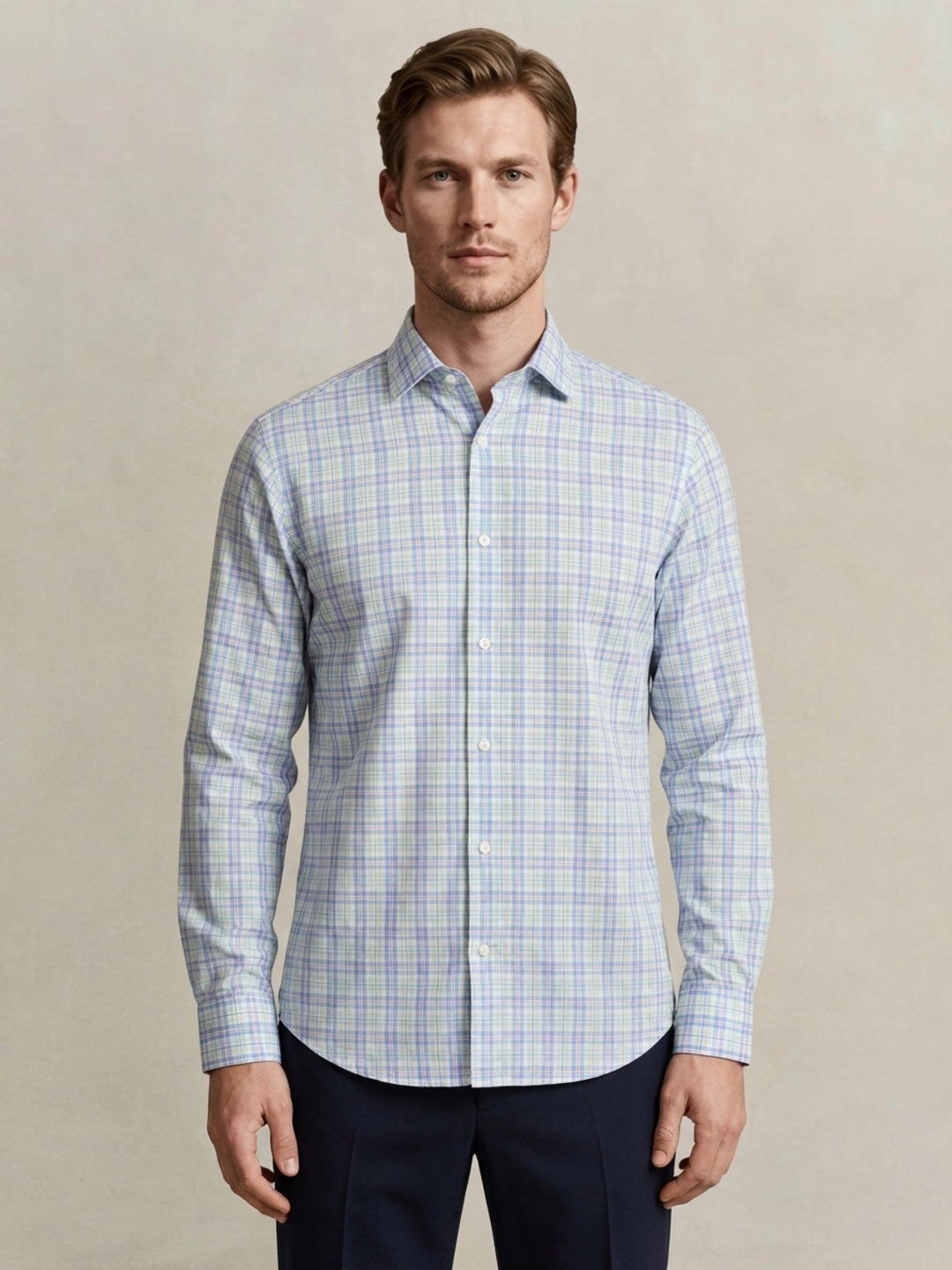 Gant Men Poplin Blue Checked Collar Shirt