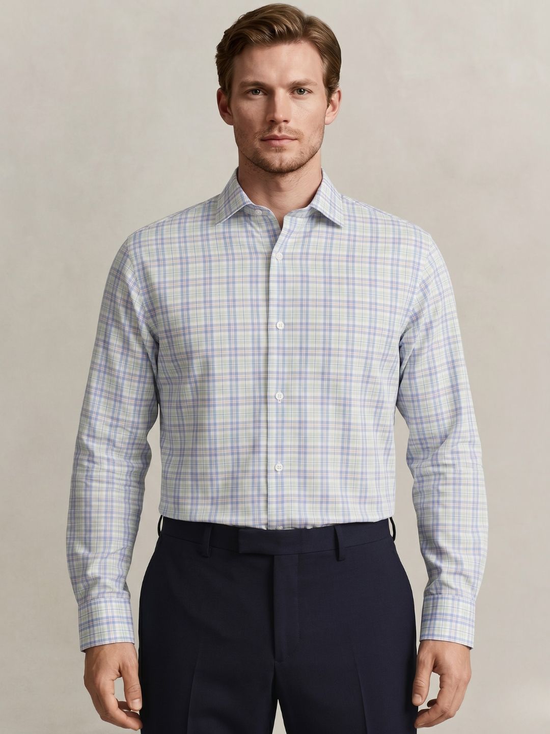 Gant Men Blue Checked Regular Fit Poplin Shirt