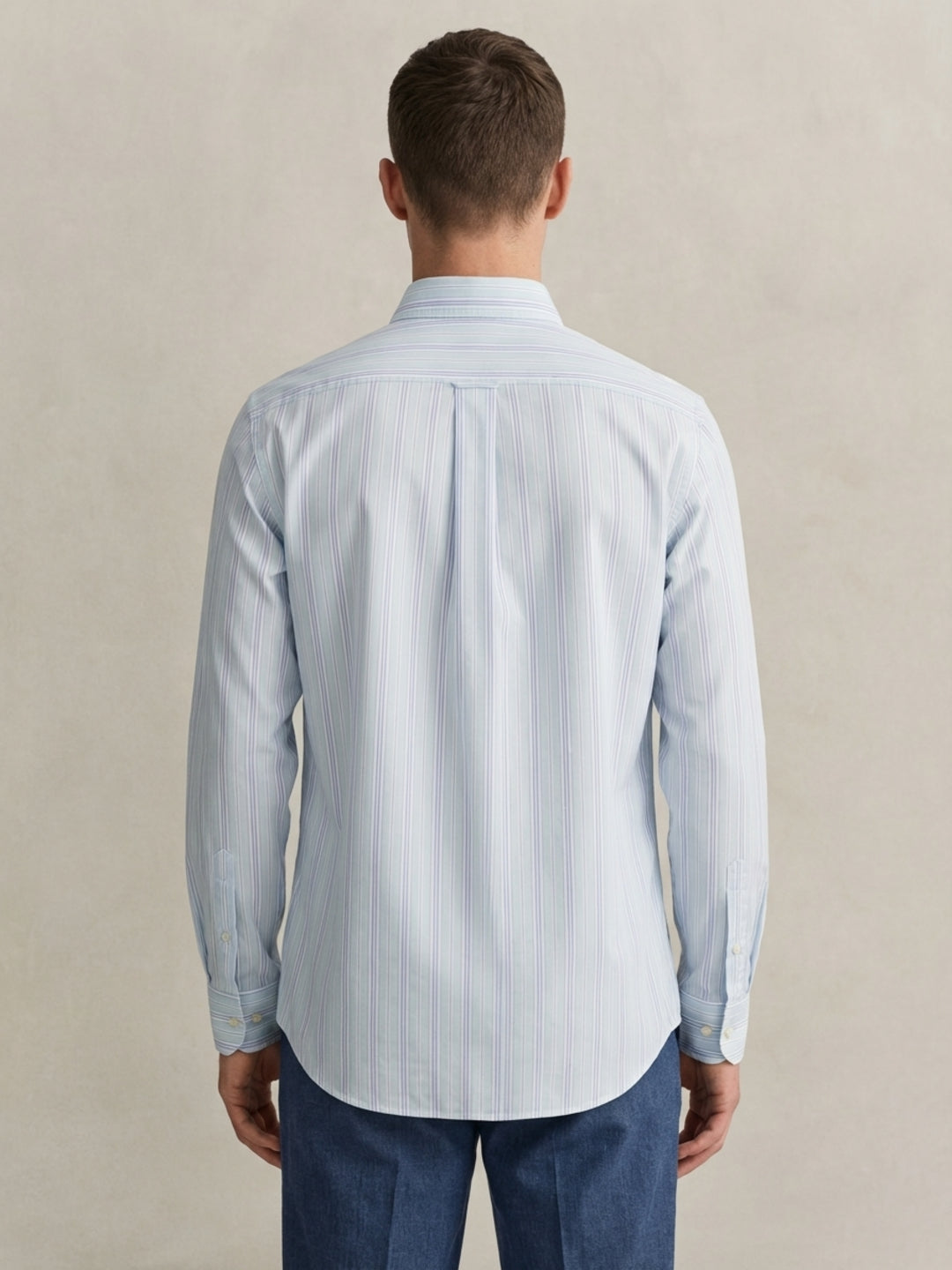 Gant Men Pure Cotton Light Blue Dobby Striped Shirt