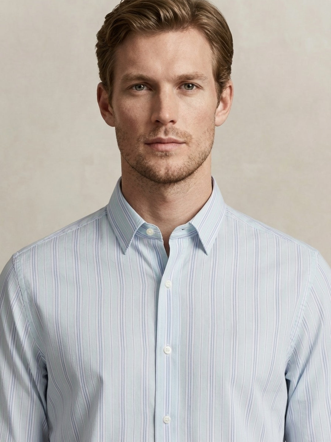 Gant Men Pure Cotton Light Blue Dobby Striped Shirt