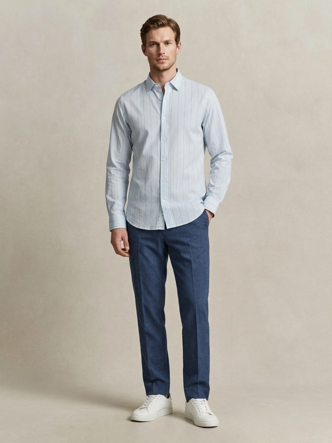 Gant Men Pure Cotton Light Blue Dobby Striped Shirt
