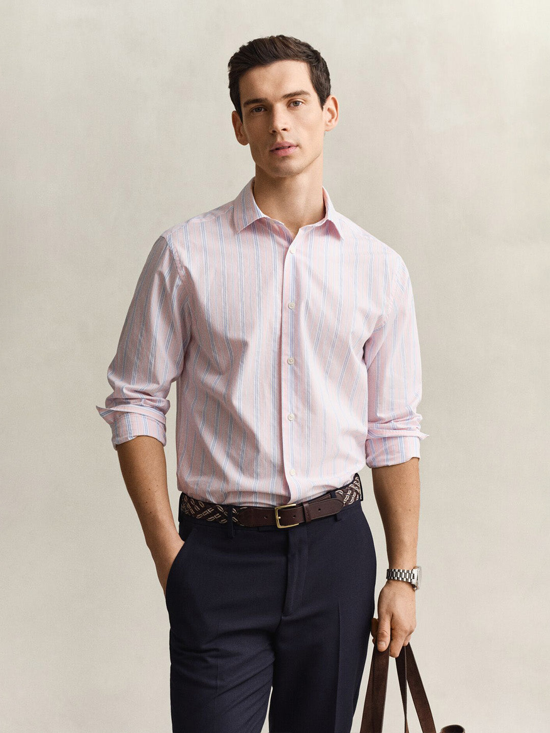 GANT Men Pink Dobby Striped Shirt