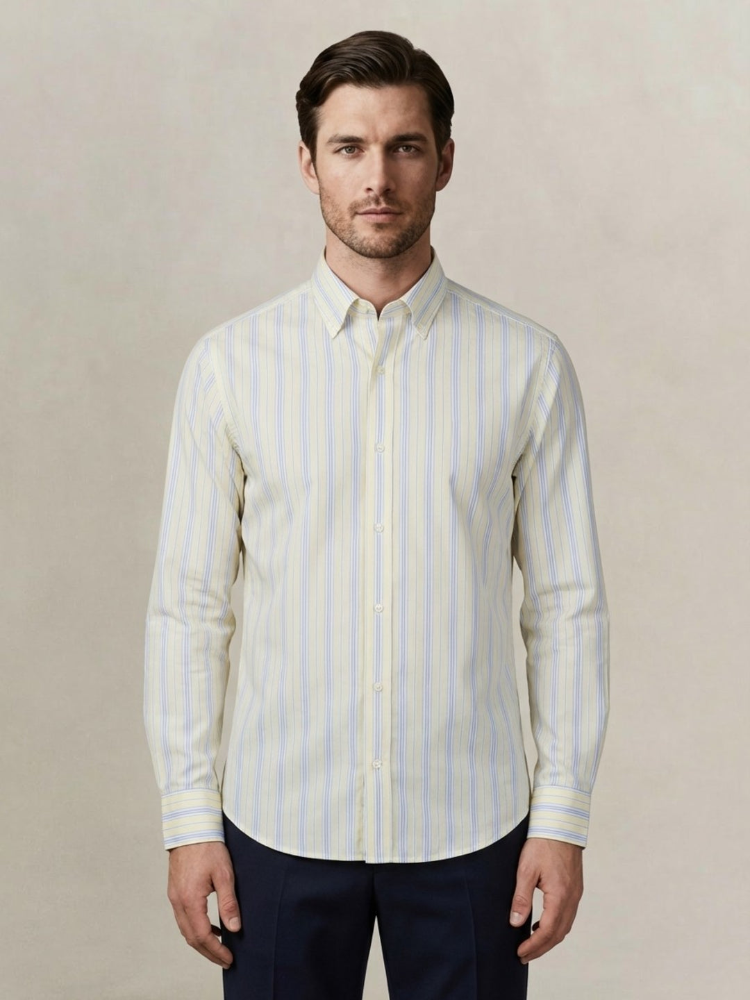 Gant Men Yellow Striped Regular Fit Pure Cotton Shirt