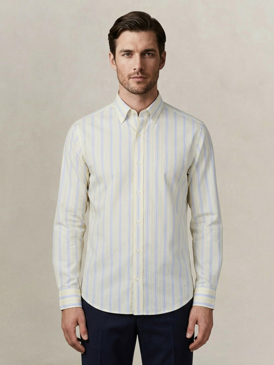 Gant Men Pure Cotton Yellow Dobby Striped Shirt