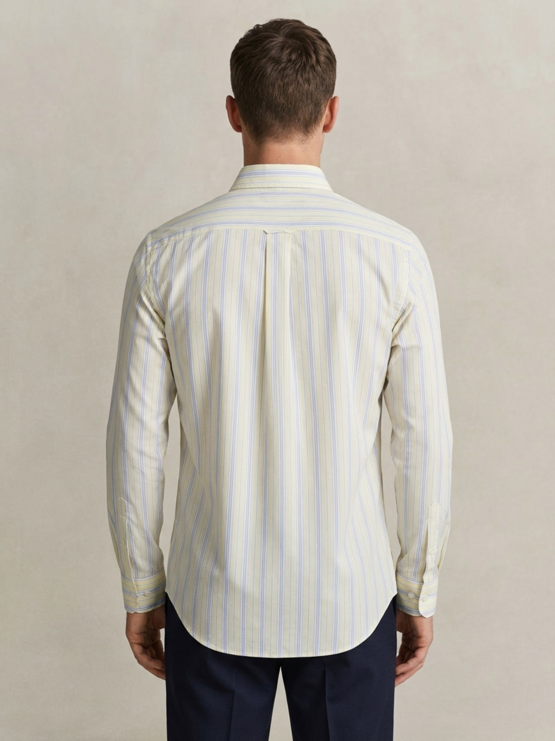 Gant Men Yellow Striped Regular Fit Pure Cotton Shirt