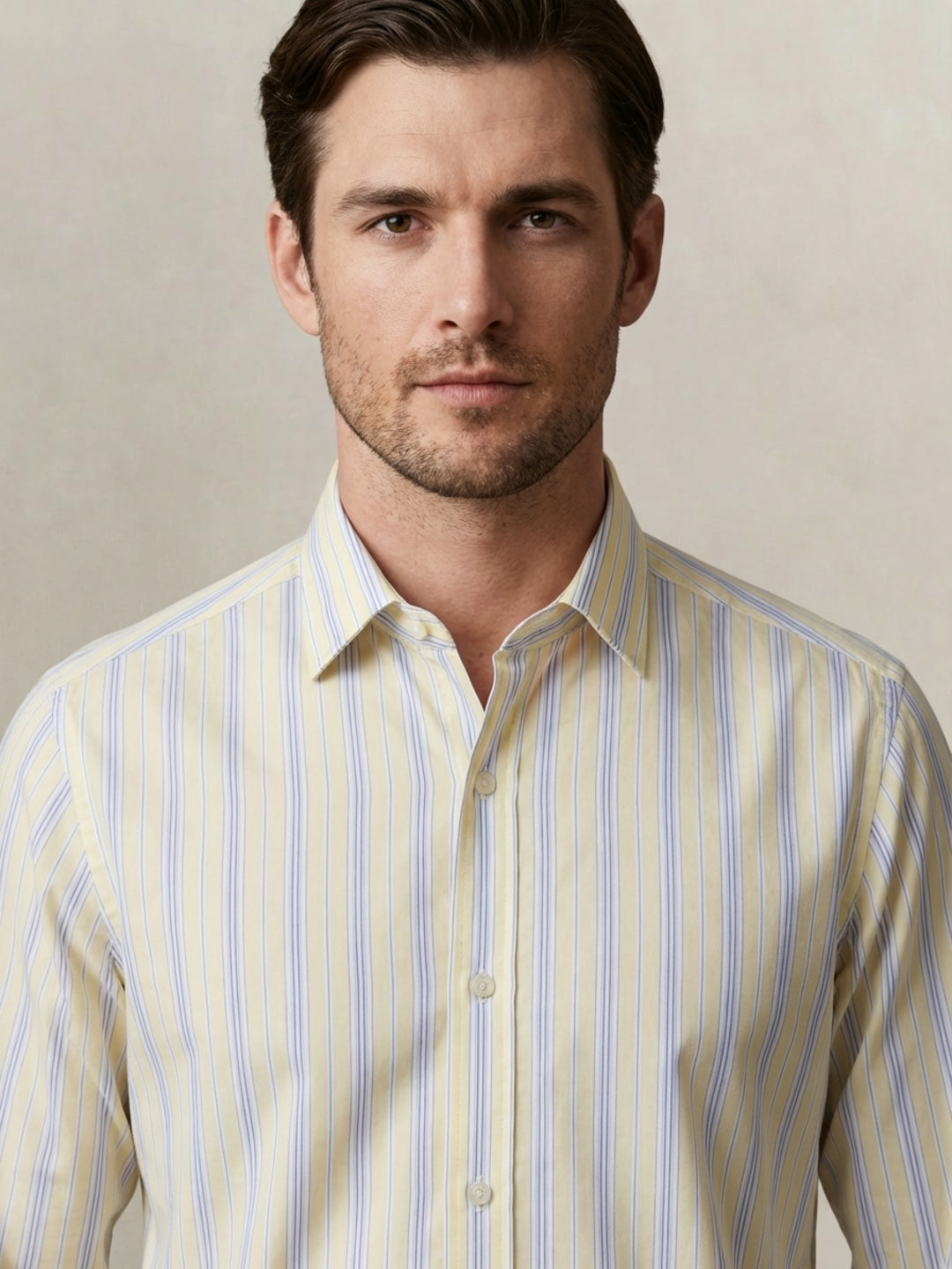 Gant Men Yellow Striped Regular Fit Pure Cotton Shirt