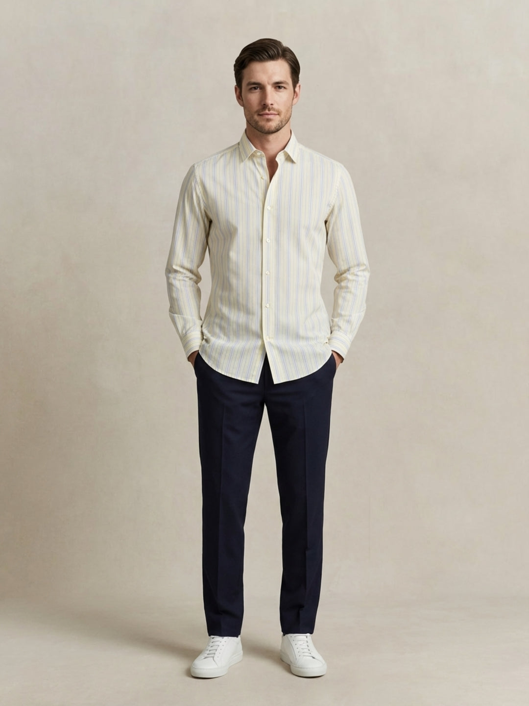 Gant Men Yellow Striped Regular Fit Pure Cotton Shirt