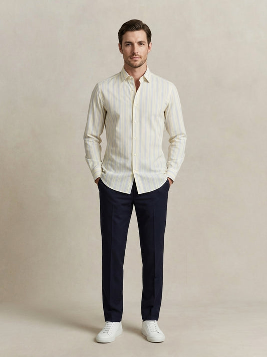 Gant Men Pure Cotton Yellow Dobby Striped Shirt