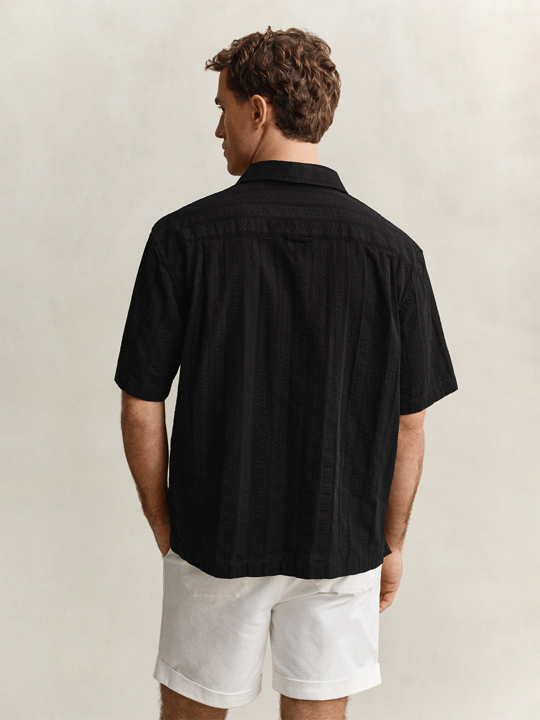 GANT Men Black Dobby Striped Relaxed Cotton Shirt