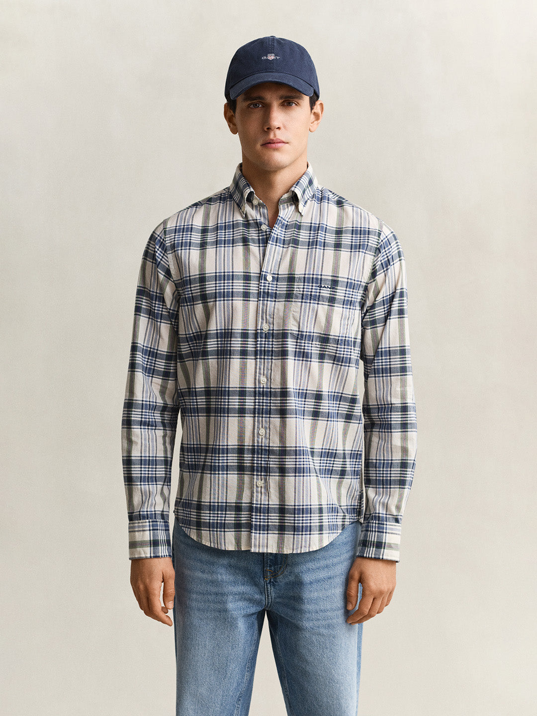 GANT Men Blue Checked Cotton Shirt