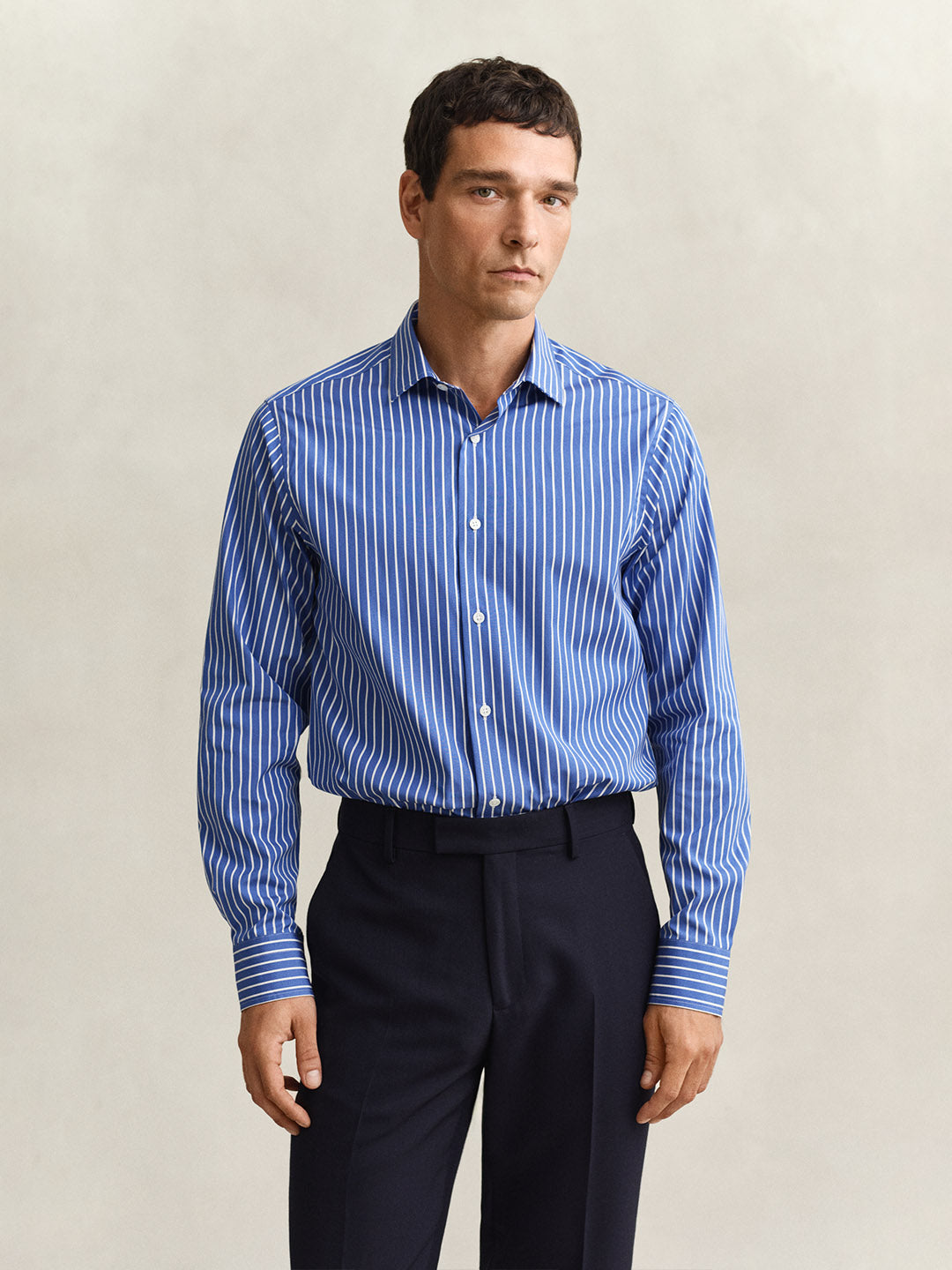 Gant Men Blue Striped Regular Fit Poplin Shirt