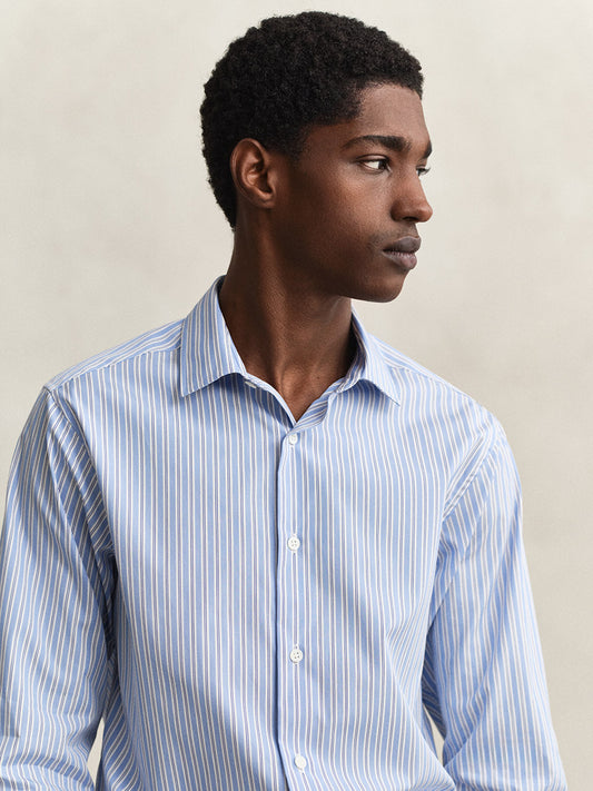 Gant Men Blue Striped Regular Fit Poplin Shirt