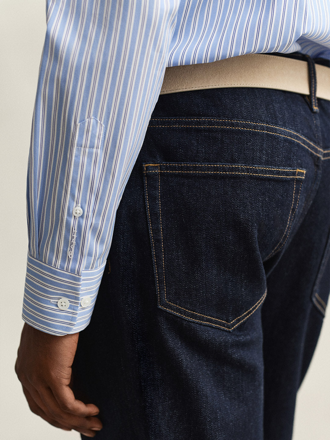 Gant Men Blue Striped Regular Fit Poplin Shirt
