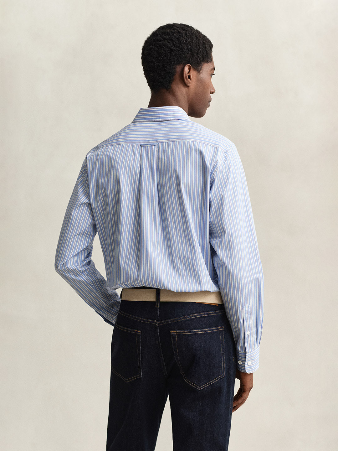 Gant Men Blue Striped Regular Fit Poplin Shirt