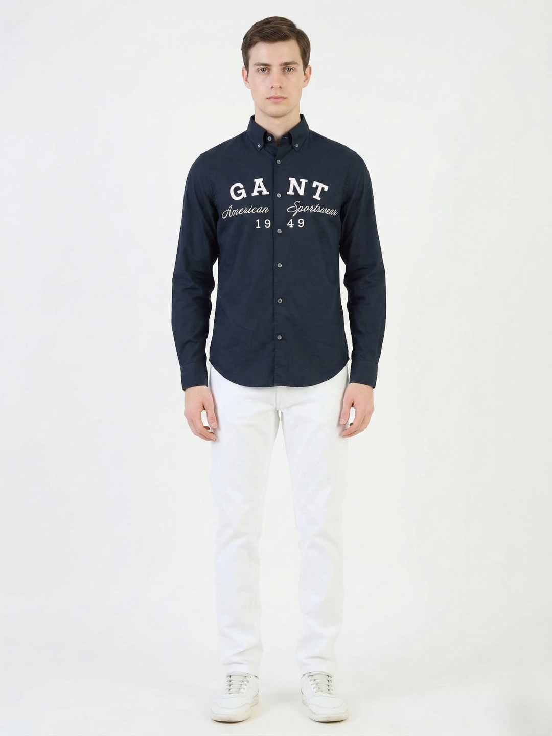 Gant Black Cotton Printed Men Shirt