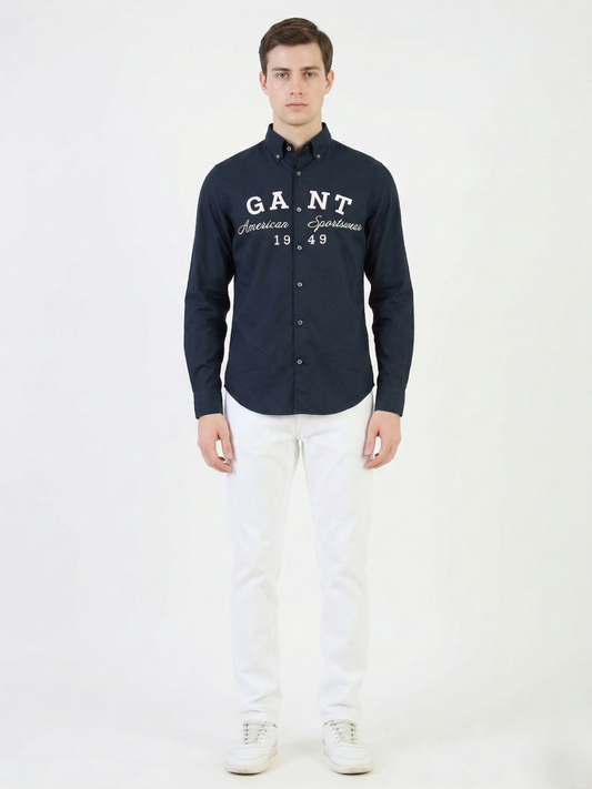 Gant Black Cotton Printed Men Shirt