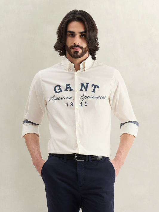 Gant Men Printed Off White Shirt