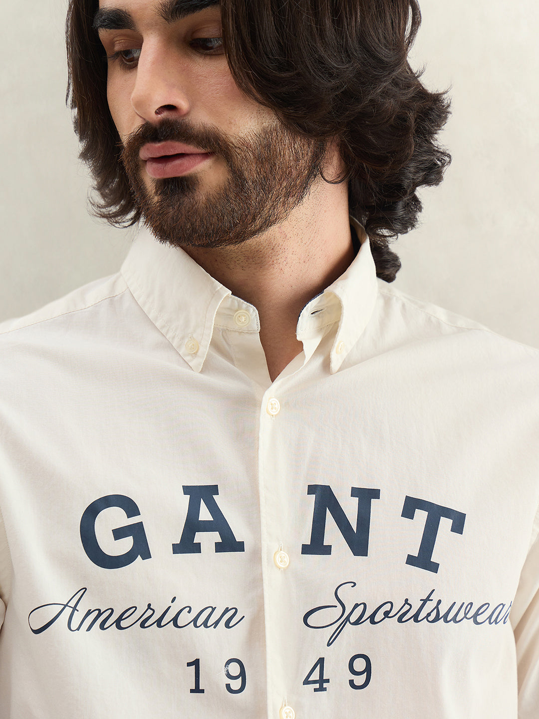 Gant Men Printed Off White Shirt
