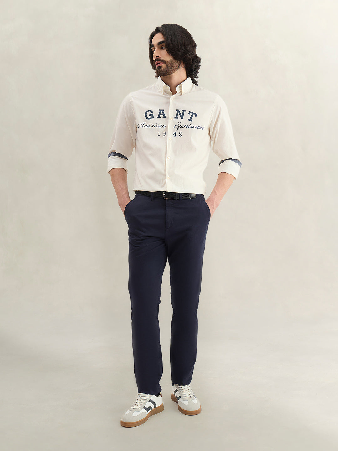 Gant Men Printed Off White Shirt