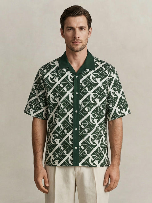 Gant Men Green Monogram Printed Shirt