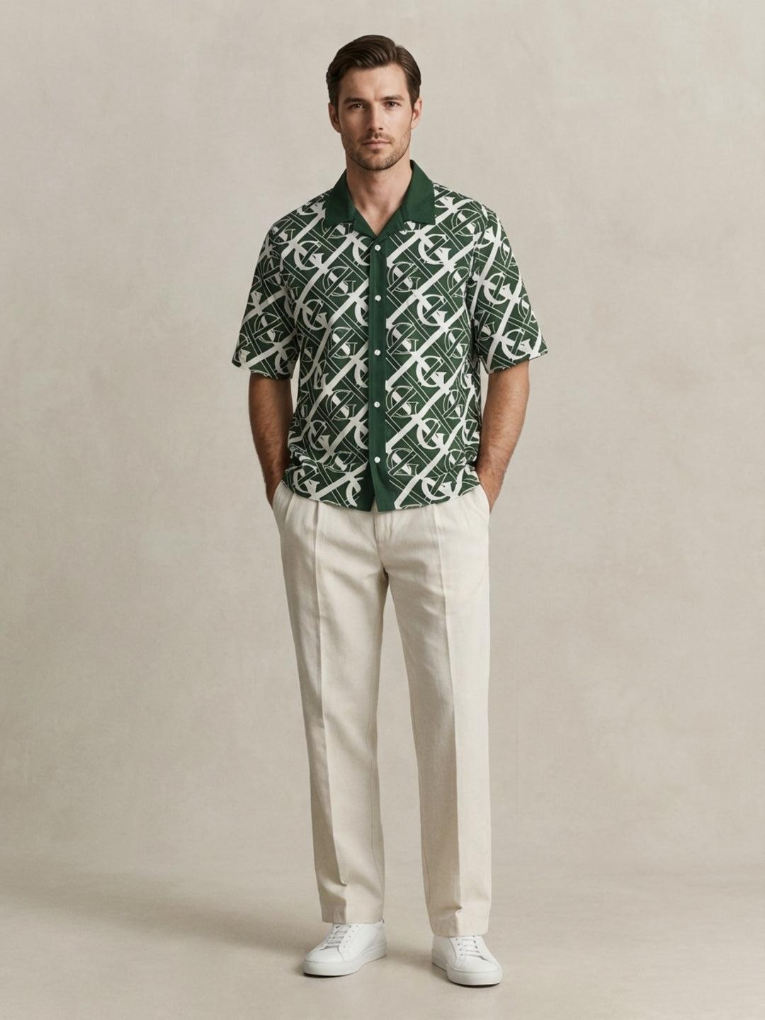Gant Men Green Monogram Regular Fit Monogram Shirt