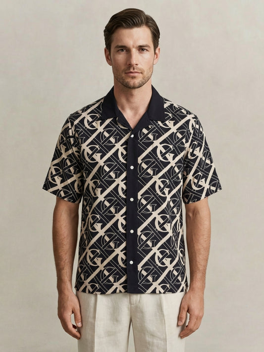 Gant Men Blue Monogram Printed Shirt