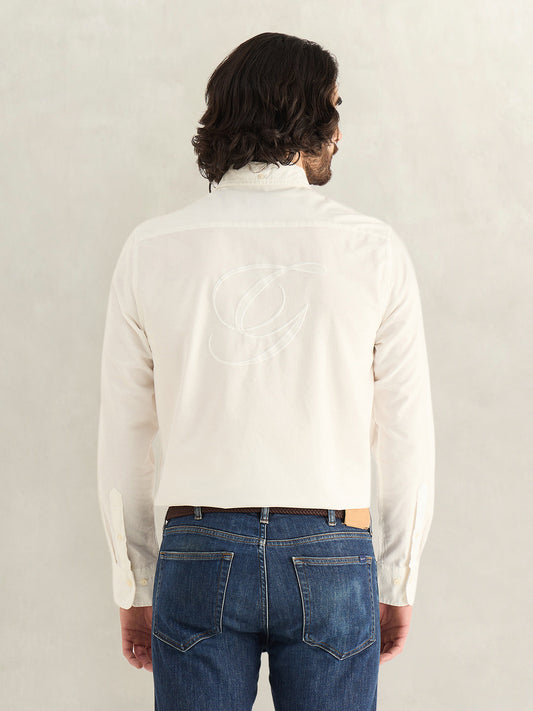 Gant Men Off White Solid Regular Fit Pure Cotton Shirt