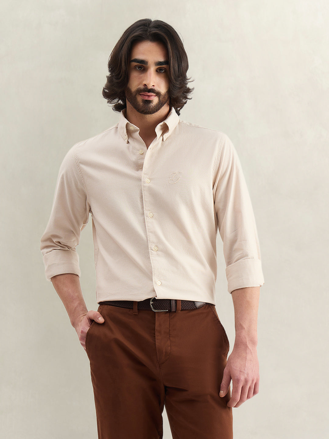 Gant Men Solid Beige Shirt