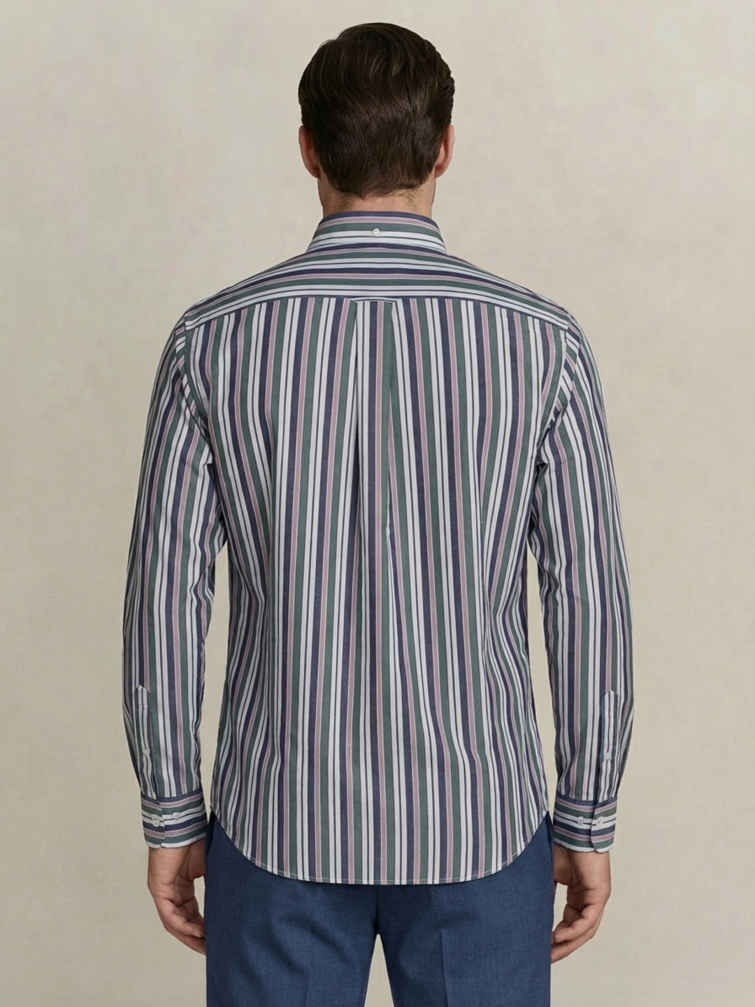 Gant Men Poplin Green Striped Collar Shirt