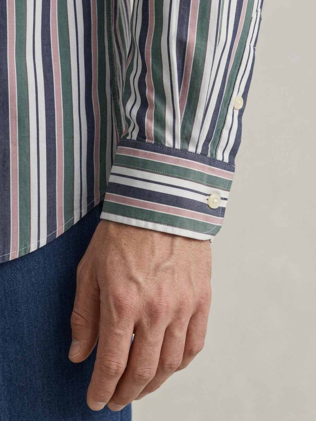Gant Men Poplin Green Striped Collar Shirt