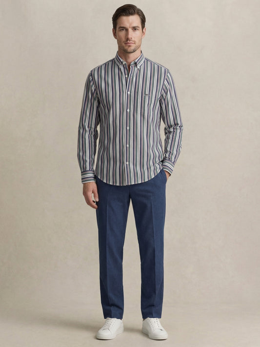 Gant Men Poplin Green Striped Collar Shirt