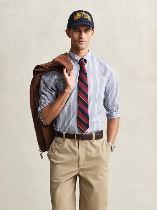Gant Men Blue Striped Regular Fit Poplin Shirt