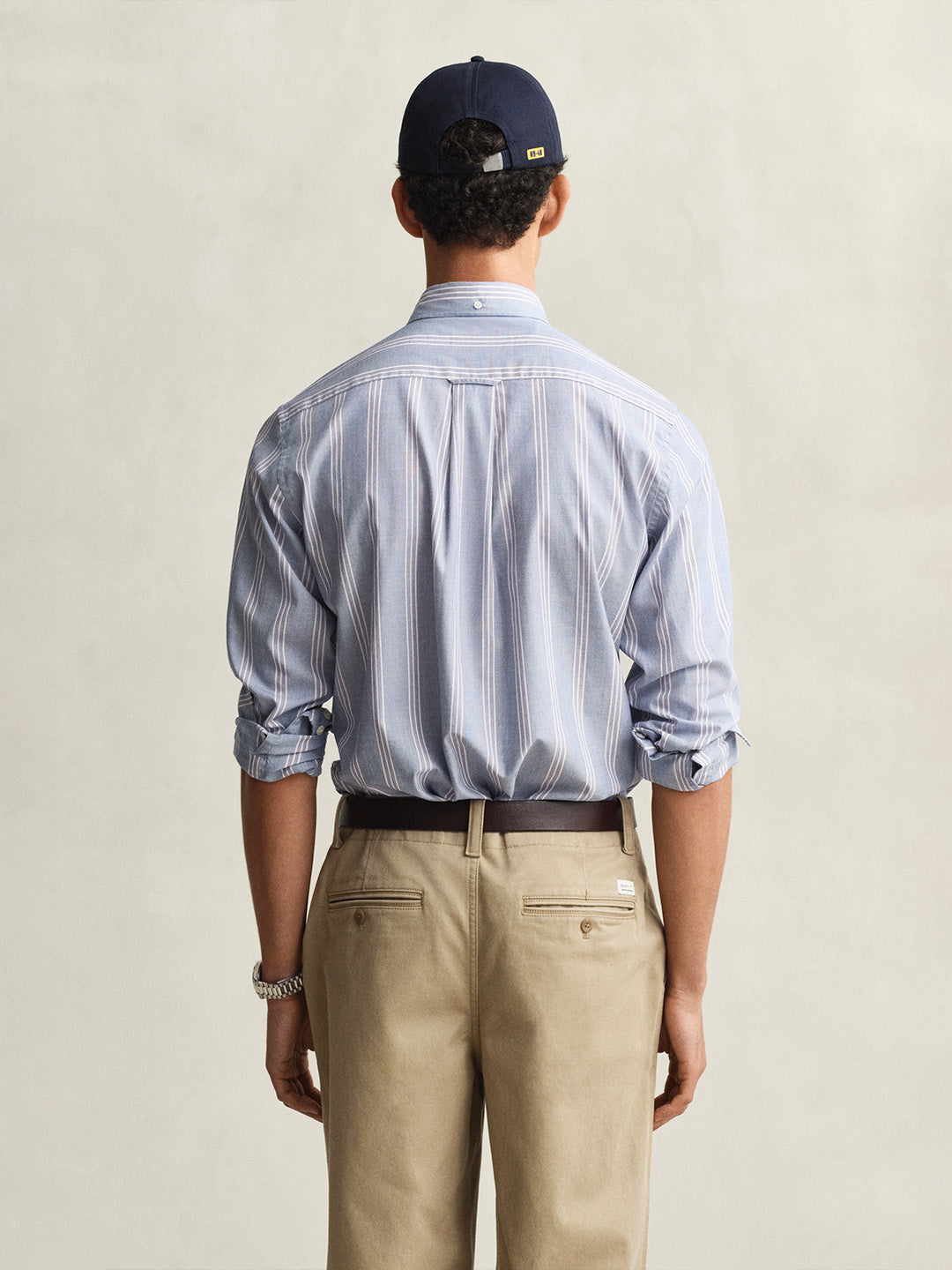 Gant Men Blue Striped Regular Fit Poplin Shirt