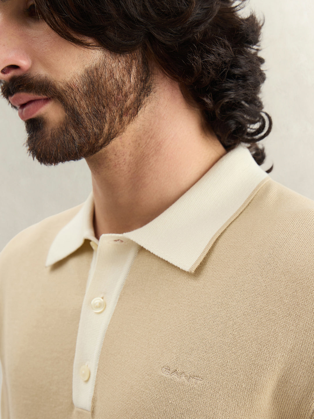 Gant Men Beige Solid Regular Fit Polo T-Shirt