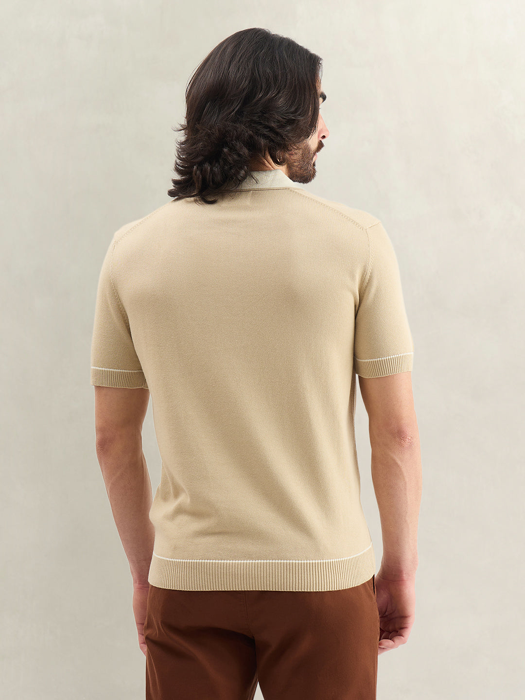 Gant Men Beige Solid Regular Fit Polo T-Shirt
