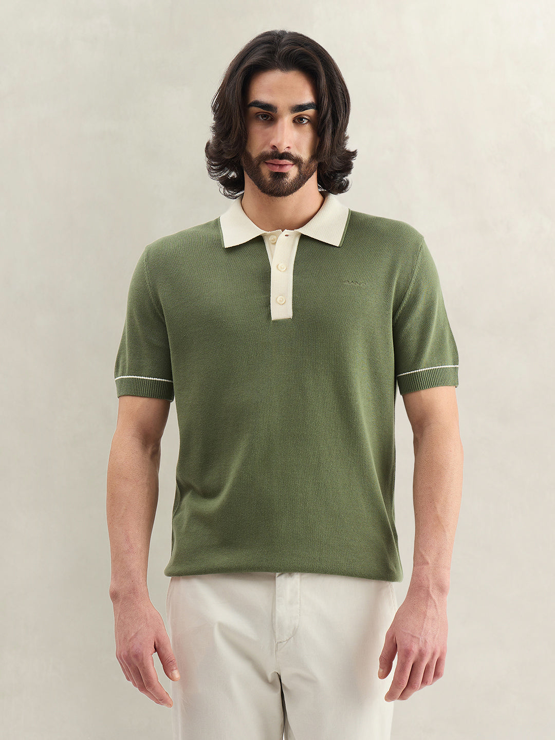 Gant Men Green Solid Regular Fit Polo T-Shirt