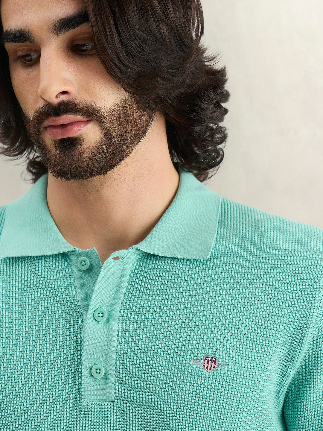 Gant Men Solid Turquoise Polo T-Shirt