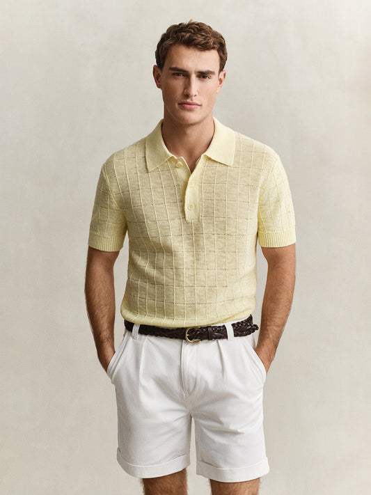 GANT Men Yellow Linen Blend Polo T-Shirt